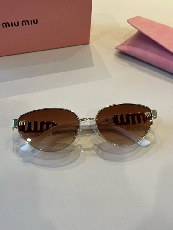 Miu Miu Cat-Eye Glasses with White Frames and Brown Lenses main image 7